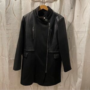 Tribal Black Faux Leather‎ Wool Blend Asymmetrical Moto Coat Jacket XL